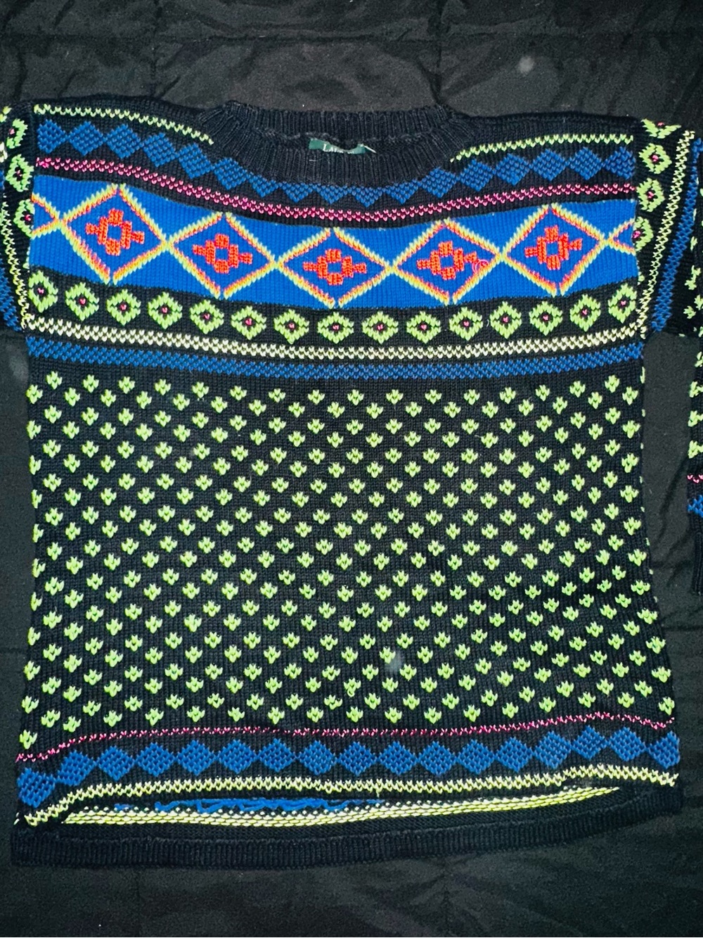Ralph Lauren Neon Green & Blue Patterned Crewneck Sweater